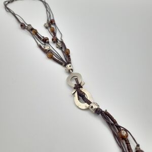 Boho Multi Strand Necklace Leather Cord Beaded Pendant 25”